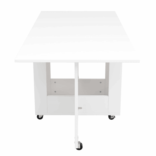 Mesa de jantar dobrável 120x75x75 cm - tampo extensível, 2-4 pessoas, 2 gavetas, espaço aberto, rodízios com travão - Branco