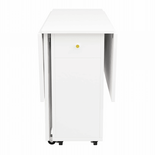 Mesa de jantar dobrável 120x75x75 cm - tampo extensível, 2-4 pessoas, 2 gavetas, espaço aberto, rodízios com travão - Branco