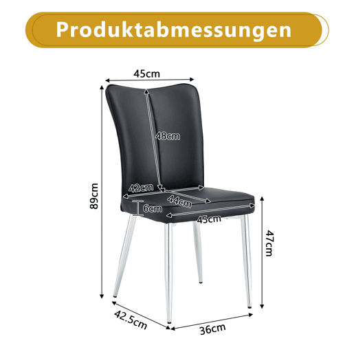 Cadeiras de sala de jantar 2 unidades 89 cm - modernas PU, pernas metálicas - preto prateado