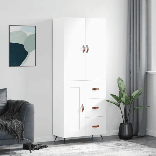 Armário alto - Bufete - Móvel de apoio 69,5x34x180 cm derivados de madeira branco pt664