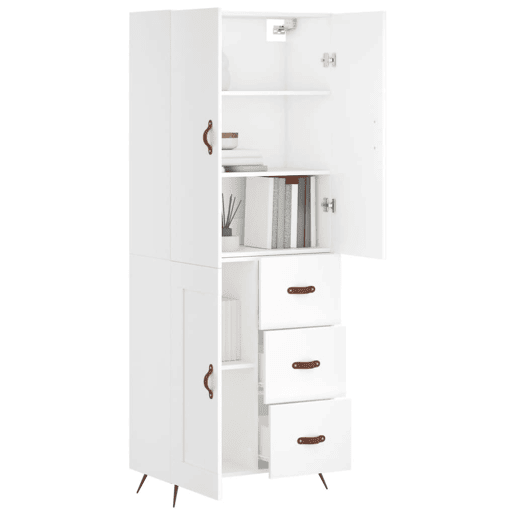 Armário alto - Bufete - Móvel de apoio 69,5x34x180 cm derivados de madeira branco pt664
