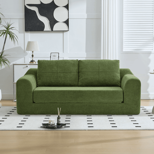 Sofá 2 em 1 179×95×79 cm - Transformável em cama, sem braços, dobrável, sofá de chão, compacto na caixa - Verde Exército