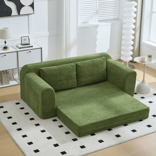 Sofá 2 em 1 179×95×79 cm - Transformável em cama, sem braços, dobrável, sofá de chão, compacto na caixa - Verde Exército