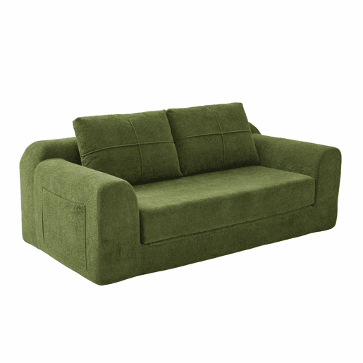 Sofá 2 em 1 179×95×79 cm - Transformável em cama, sem braços, dobrável, sofá de chão, compacto na caixa - Verde Exército