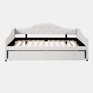 Cama embutida com cama extra de 90 x 200 cm - sofá-cama, cama individual, linho, estilo minimalista, sem colchão - bege