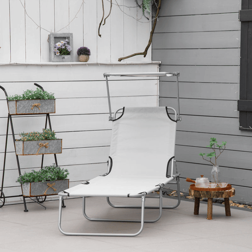 Outsunny Conjunto de 2 Espreguiçadeiras Dobráveis de Jardim Reclináveis com Toldo Desmontável com Ângulo Regulável e Encosto Ajustável em 4 Níveis para Varanda Piscina Pátio 187x58x36 cm Cinzento Claro