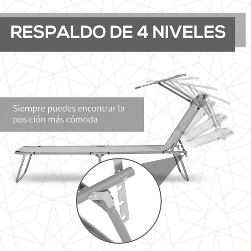 Outsunny Conjunto de 2 Espreguiçadeiras Dobráveis de Jardim Reclináveis com Toldo Desmontável com Ângulo Regulável e Encosto Ajustável em 4 Níveis para Varanda Piscina Pátio 187x58x36 cm Cinzento Claro