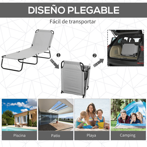 Outsunny Conjunto de 2 Espreguiçadeiras Dobráveis de Jardim Reclináveis com Toldo Desmontável com Ângulo Regulável e Encosto Ajustável em 4 Níveis para Varanda Piscina Pátio 187x58x36 cm Cinzento Claro