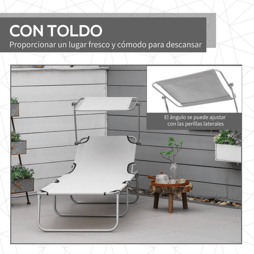 Outsunny Conjunto de 2 Espreguiçadeiras Dobráveis de Jardim Reclináveis com Toldo Desmontável com Ângulo Regulável e Encosto Ajustável em 4 Níveis para Varanda Piscina Pátio 187x58x36 cm Cinzento Claro
