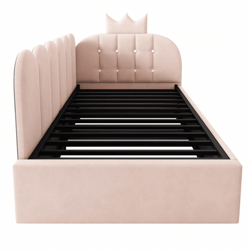 Sofá-cama com cama extraível 90x200 cm  90x190 cm - em forma de L, veludo, design com coroa e grelha, poupa espaço para quartos infantis e de hóspedes, sem colchão - rosa