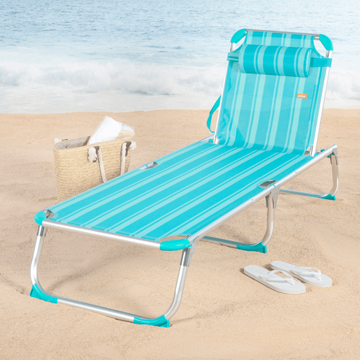 Aktive Espreguiçadeira de praia multiposições 186x49x30 cm turquesa com almofada