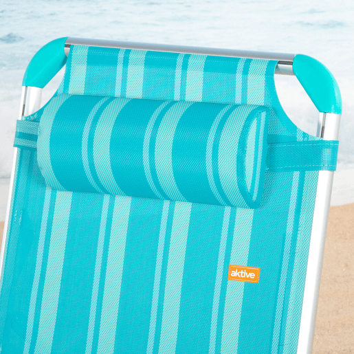 Aktive Espreguiçadeira de praia multiposições 186x49x30 cm turquesa com almofada