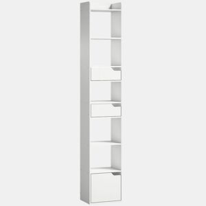 HOMCOM Estante para Livros com 2 Gavetas e Porta Estante Estreita com 6 Prateleiras Abertas Armário Alto para Sala Escritório 32x24x181,5 cm Branco