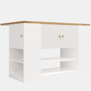 Ilha de cozinha moderna 140x70x90 cm - Com gavetas, prateleiras e armários - Branco