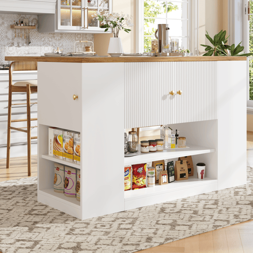 Ilha de cozinha moderna 140x70x90 cm - Com gavetas, prateleiras e armários - Branco Ilha de cozinha moderna 140x70x90 cm - Com gavetas, prateleiras e armários - Branco