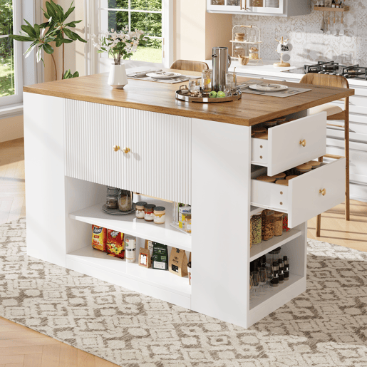 Ilha de cozinha moderna 140x70x90 cm - Com gavetas, prateleiras e armários - Branco Ilha de cozinha moderna 140x70x90 cm - Com gavetas, prateleiras e armários - Branco