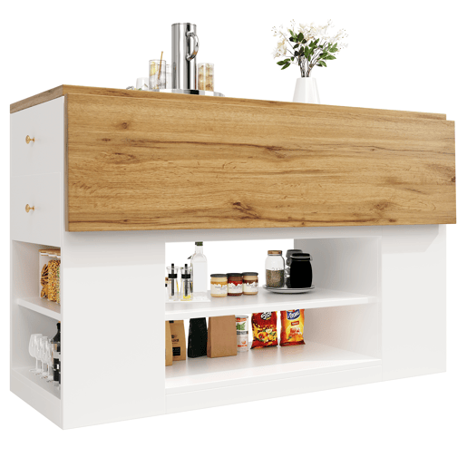 Ilha de cozinha moderna 140x70x90 cm - Com gavetas, prateleiras e armários - Branco Ilha de cozinha moderna 140x70x90 cm - Com gavetas, prateleiras e armários - Branco