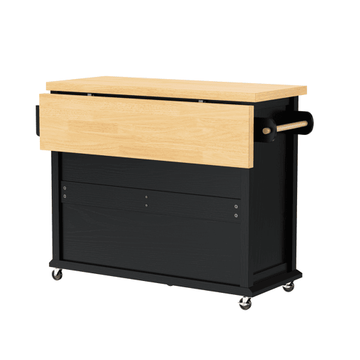 Ilha de cozinha móvel - com rodas, mesa extensível e gavetas - preta Ilha de cozinha móvel - com rodas, mesa extensível e gavetas - preta