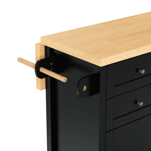 Ilha de cozinha móvel - com rodas, mesa extensível e gavetas - preta Ilha de cozinha móvel - com rodas, mesa extensível e gavetas - preta