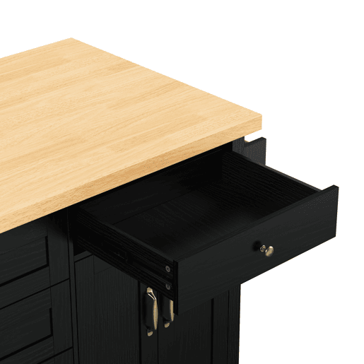 Ilha de cozinha móvel - com rodas, mesa extensível e gavetas - preta Ilha de cozinha móvel - com rodas, mesa extensível e gavetas - preta