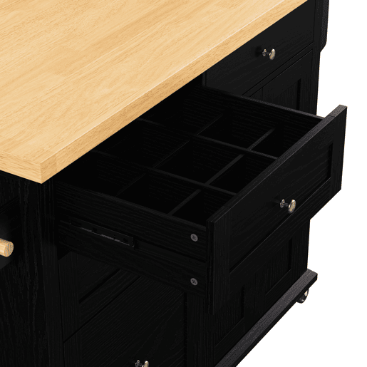 Ilha de cozinha móvel - com rodas, mesa extensível e gavetas - preta Ilha de cozinha móvel - com rodas, mesa extensível e gavetas - preta