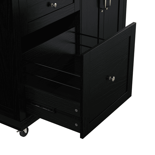 Ilha de cozinha móvel - com rodas, mesa extensível e gavetas - preta Ilha de cozinha móvel - com rodas, mesa extensível e gavetas - preta