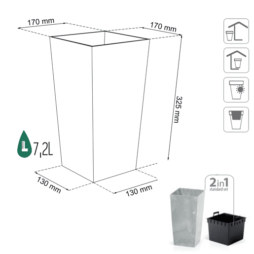 Vaso de plantas URBI SQUARE com reservatório.
