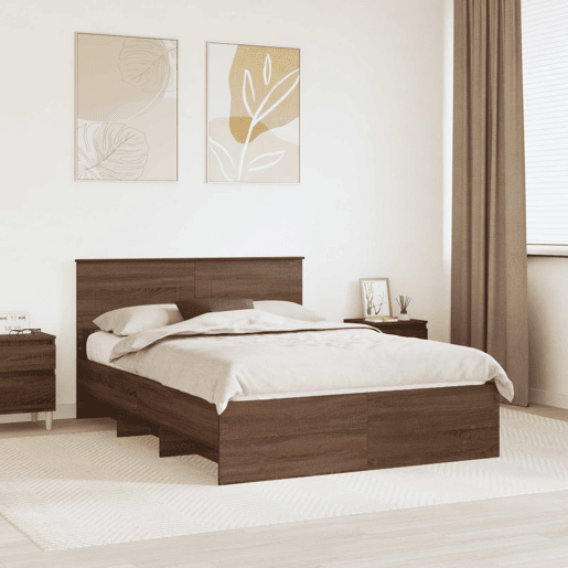 Estrutura da Cama de casal moderno com cabeceira Carvalho Marrom 150 x 200 cm