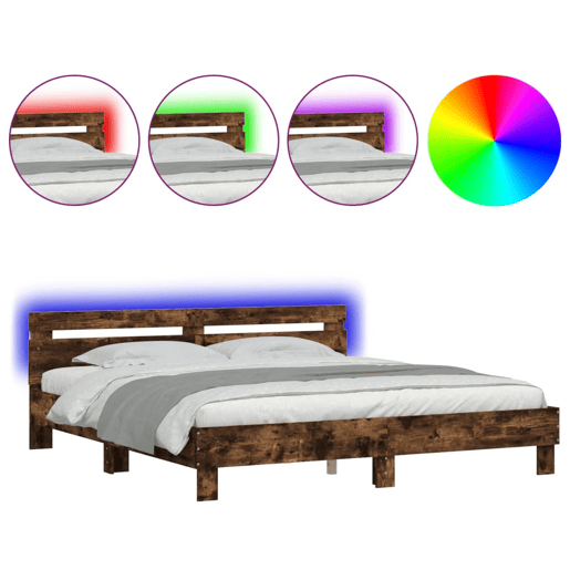Estrutura Cama de casal simple c cabeceiraluzes LED 200x200cm carvalho fumado
