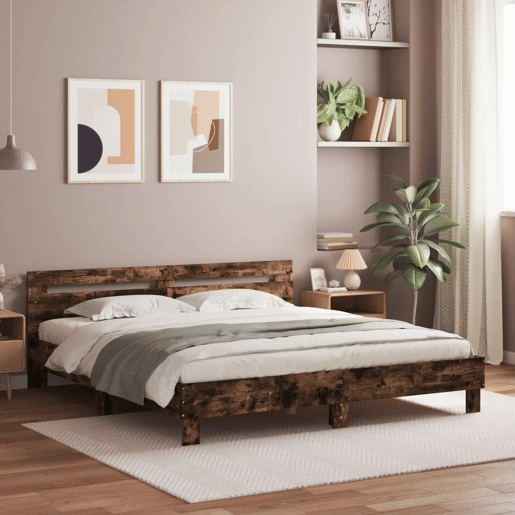 Estrutura Cama de casal simple c cabeceiraluzes LED 200x200cm carvalho fumado