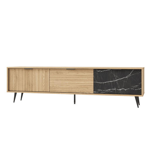 Móvel TV 3 portas 180 cm Luka Madeira e Preto