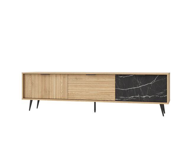 Mueble TV Luka Madera y Negro 3 puertas 180 cm