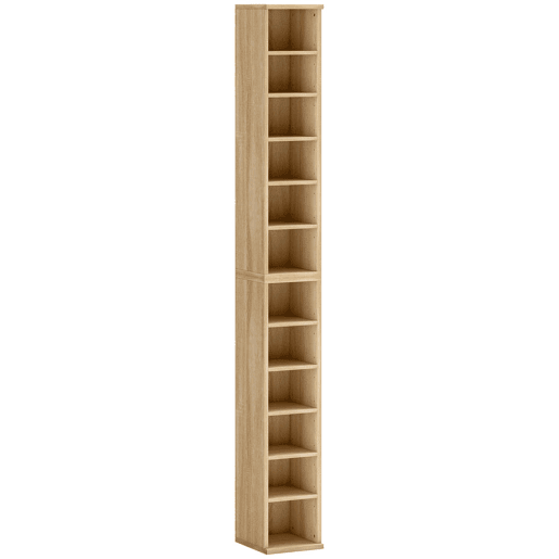 HOMCOM Estante para CD ou DVD Suporte para CD com 12 Compartimentos para 204 CDs e Prateleira Ajustável para Sala de Estar Dormitório Escritório 2 Unidades 21x22,5x88,5 cm Madeira