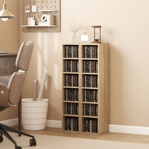 HOMCOM Estante para CD ou DVD Suporte para CD com 12 Compartimentos para 204 CDs e Prateleira Ajustável para Sala de Estar Dormitório Escritório 2 Unidades 21x22,5x88,5 cm Madeira