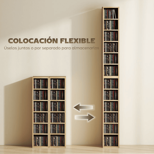 HOMCOM Estante para CD ou DVD Suporte para CD com 12 Compartimentos para 204 CDs e Prateleira Ajustável para Sala de Estar Dormitório Escritório 2 Unidades 21x22,5x88,5 cm Madeira