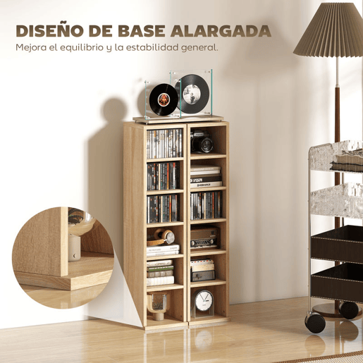 HOMCOM Estante para CD ou DVD Suporte para CD com 12 Compartimentos para 204 CDs e Prateleira Ajustável para Sala de Estar Dormitório Escritório 2 Unidades 21x22,5x88,5 cm Madeira