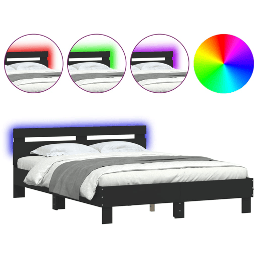 Estrutura de Cama de casal moderno com LED sem colchão 150x200 cm preto