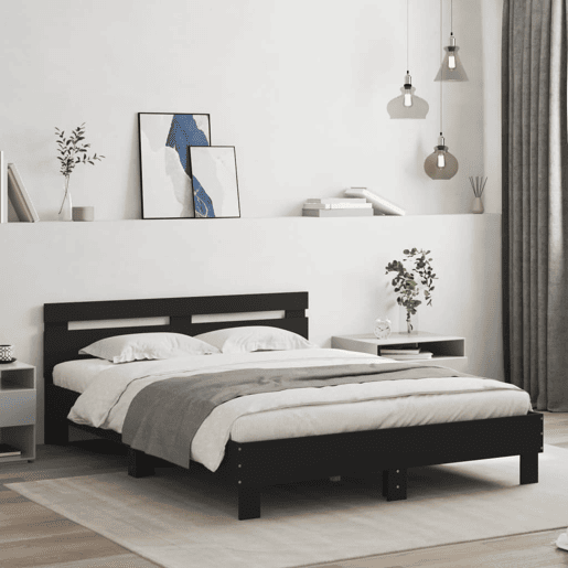 Estrutura de Cama de casal moderno com LED sem colchão 150x200 cm preto