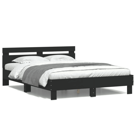 Estrutura de Cama de casal moderno com LED sem colchão 150x200 cm preto