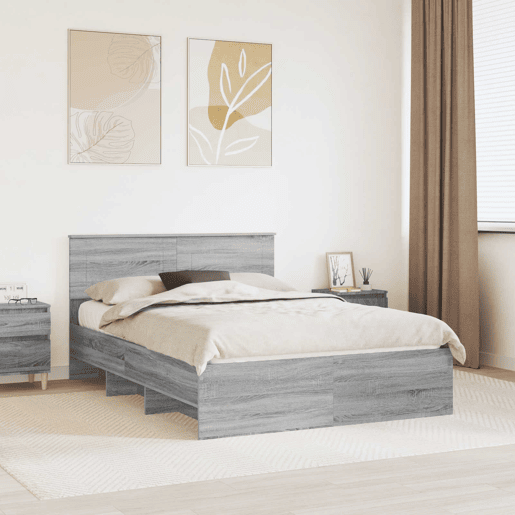 Estrutura De Cama De Casal Moderno - Cinza Sonoma 150 x 200 cm Madeira processada