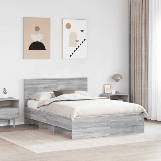 Estrutura De Cama De Casal Moderno - Cinza Sonoma 150 x 200 cm Madeira processada