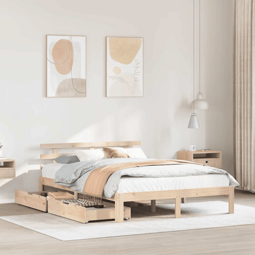 Estrutura De Cama De Casal Moderno c gavetas - 150x200 cm madeira de pinho maciça