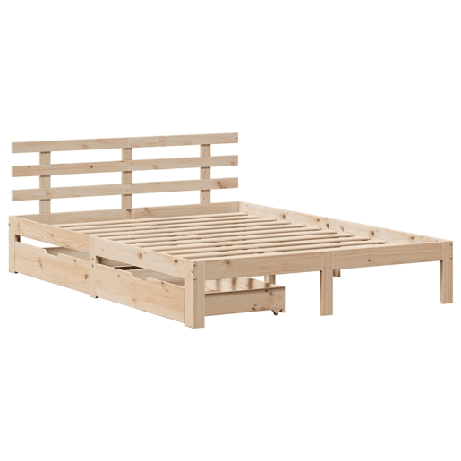 Estrutura De Cama De Casal Moderno c gavetas - 150x200 cm madeira de pinho maciça