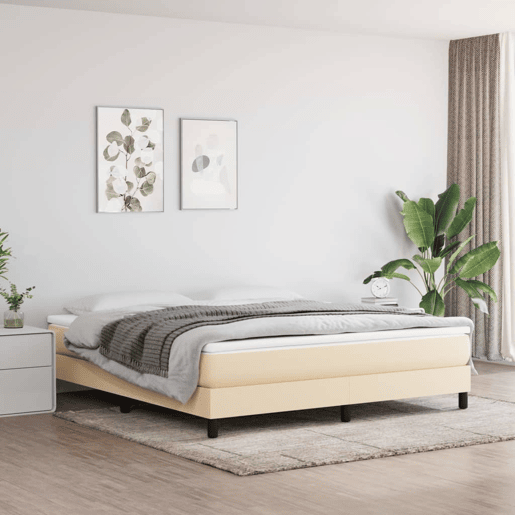 Estrutura de Cama de casal moderno com molas 180x200 cm tecido cor creme