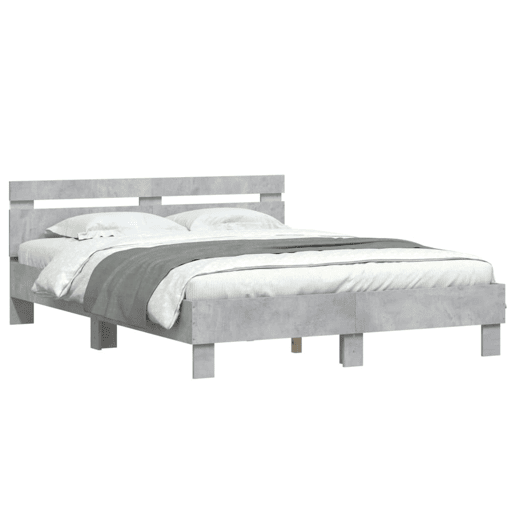 Estrutura de cama de casal cabeceira e luzes LED - 150x200cm cinzento cimento