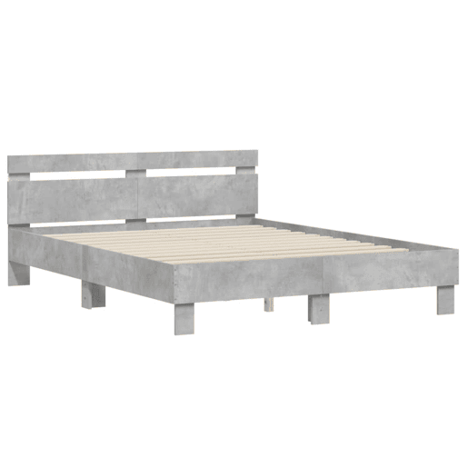 Estrutura de cama de casal cabeceira e luzes LED - 150x200cm cinzento cimento