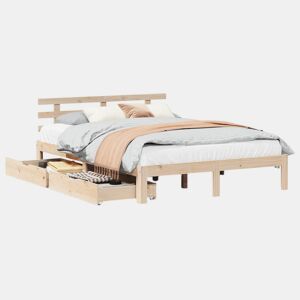 Estrutura De Cama De Casal Moderno c gavetas - 140x190 cm madeira de pinho maciça