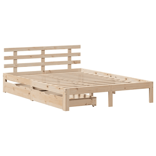 Estrutura De Cama De Casal Moderno c gavetas - 140x190 cm madeira de pinho maciça