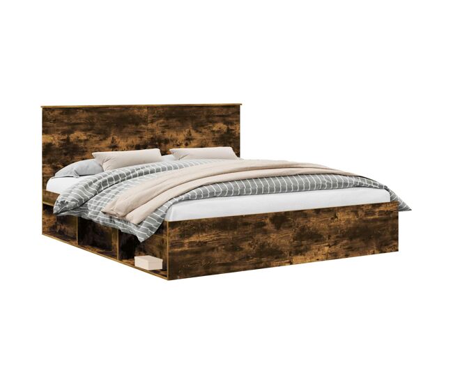 Estructura de cama matrimonial estilo con cabecera roble ahumado 180 x 200 cm
