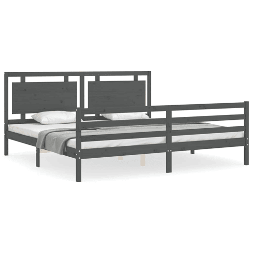 Estrutura de Cama de casal moderno com cabeceira 200x200 cm madeira maciça cinza